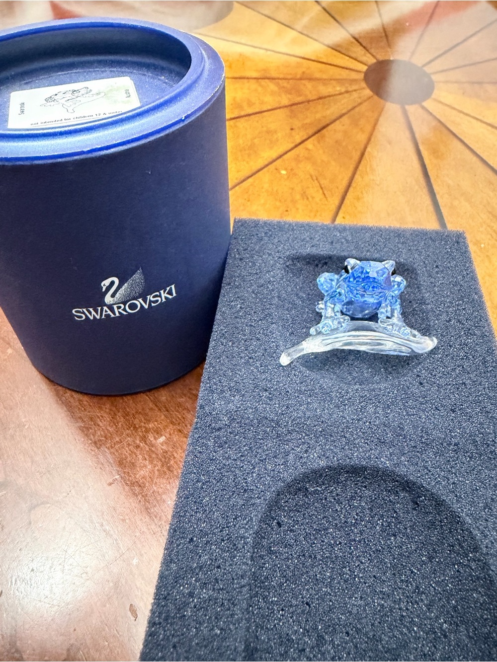 Swarovski Blue Crystal frog on leaf